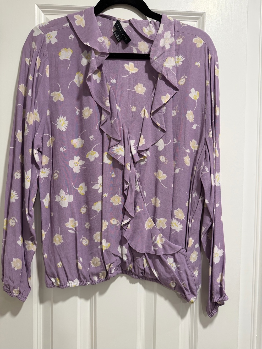 Sanctuary Purple Floral Ruffle Front Blouse